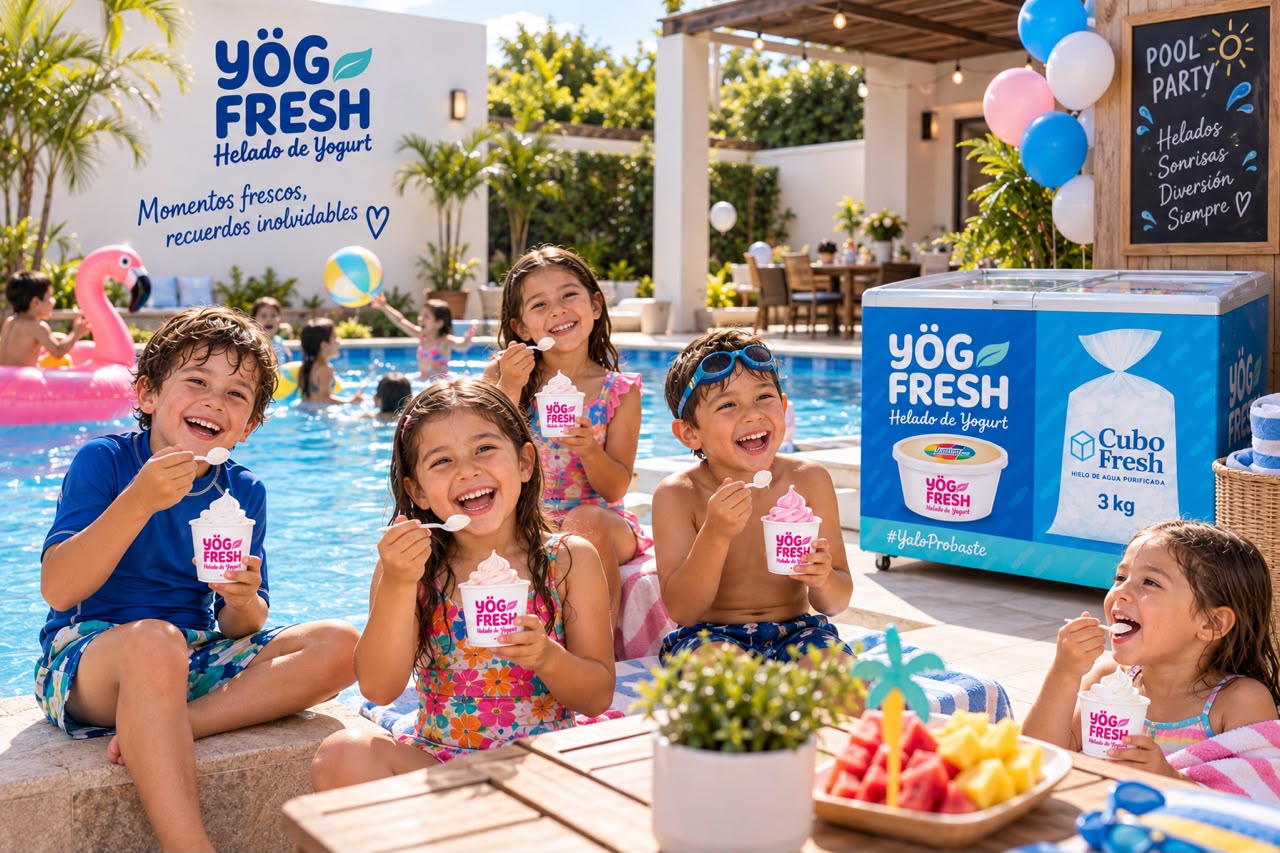 Fiesta infantil en alberca con helado de yogurt Yög Fresh