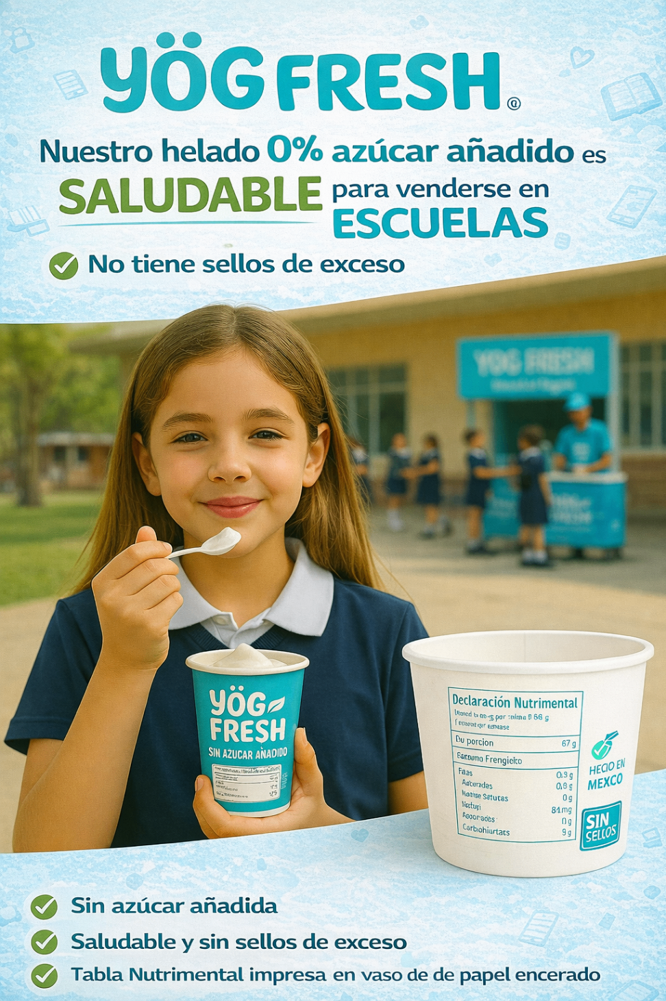 Niño disfrutando helado de yogurt Yög Fresh con 0% azúcar añadida